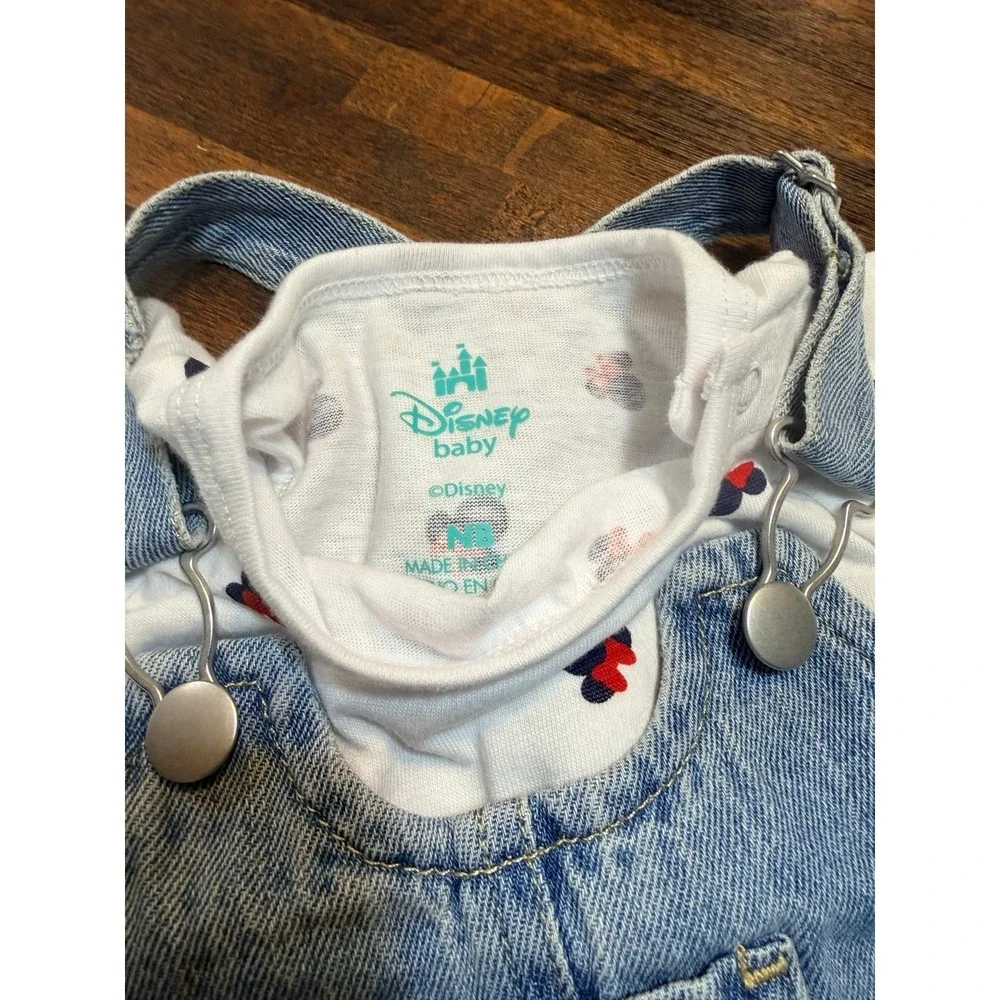 NWT Disney Minnie Mouse onsie with denim overall dress newborn